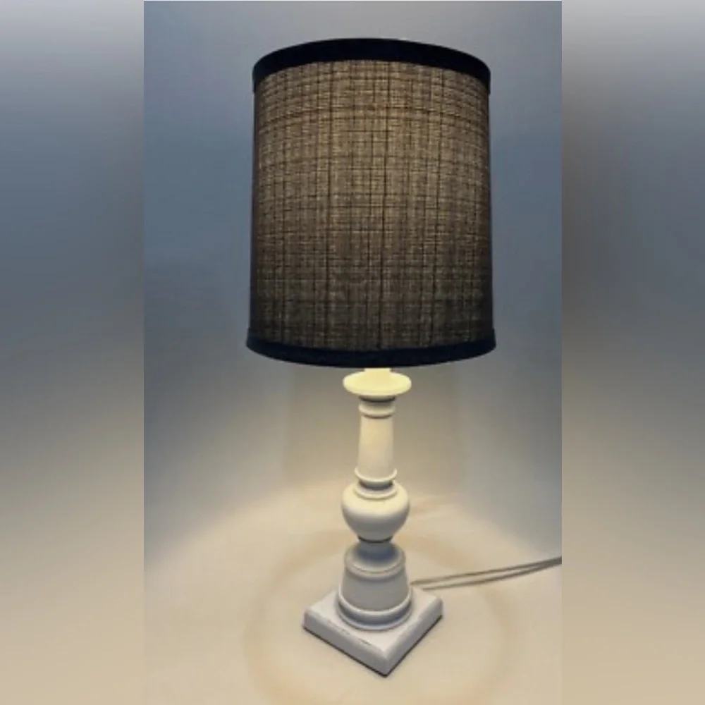 Cottagecore white wood shabby chic Table Desk Lamp with Grey Gray Shade 20”